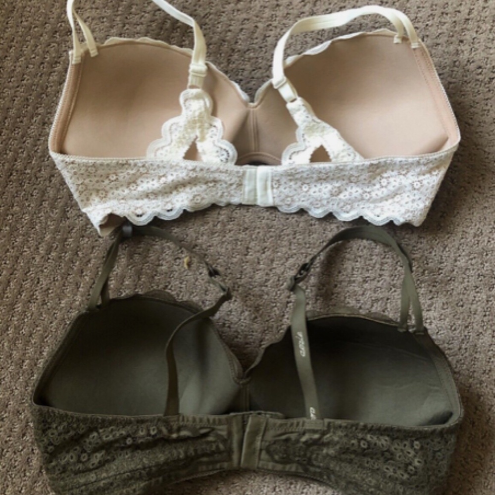 Set 2 Aerie Olive/White Daisy Lace Padded Wireless Bras 36D - Picture 2 of 12